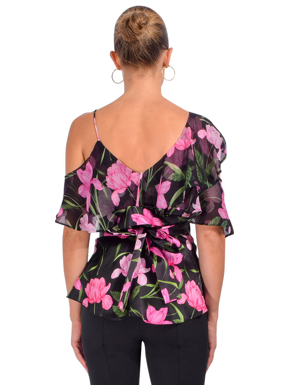 Christy Lynn Roan Ruffle Top in Onyx Florette Back View 

