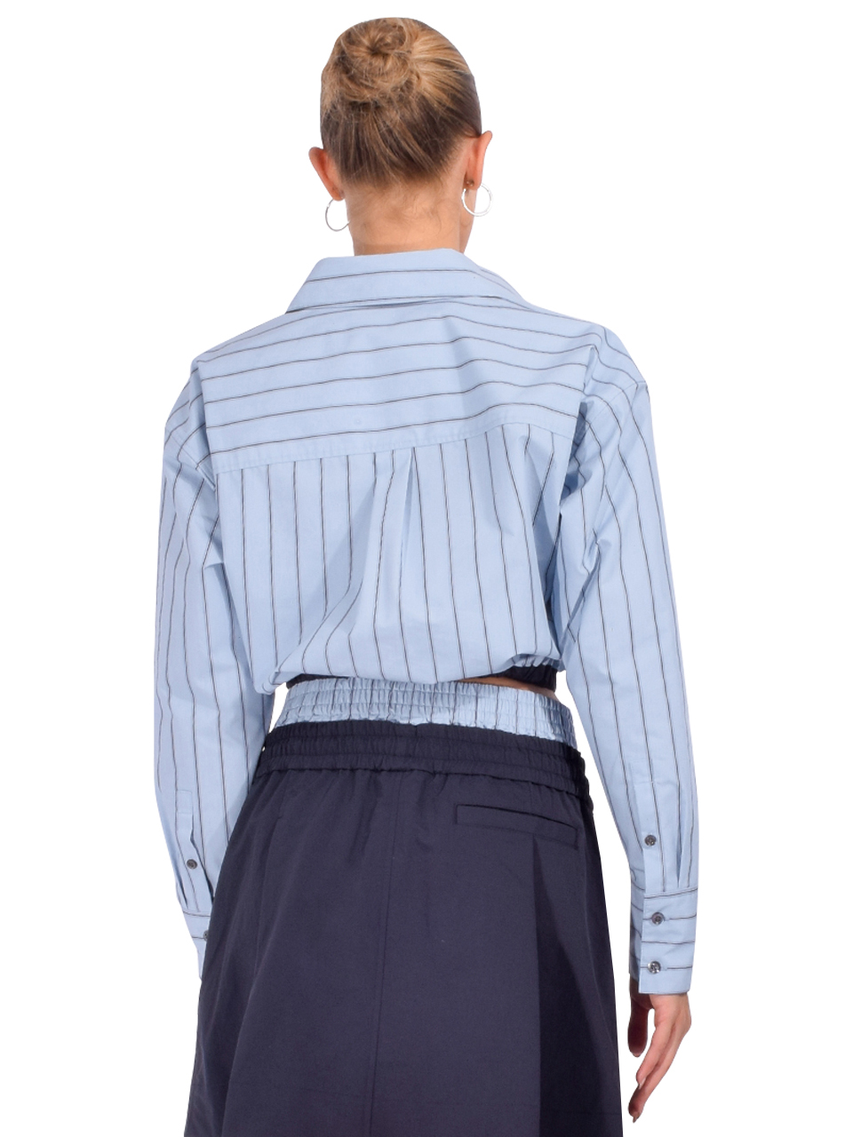 3.1 Phillip Lim Striped Cropped Button-Front Shirt in Oxford Blue Back View 