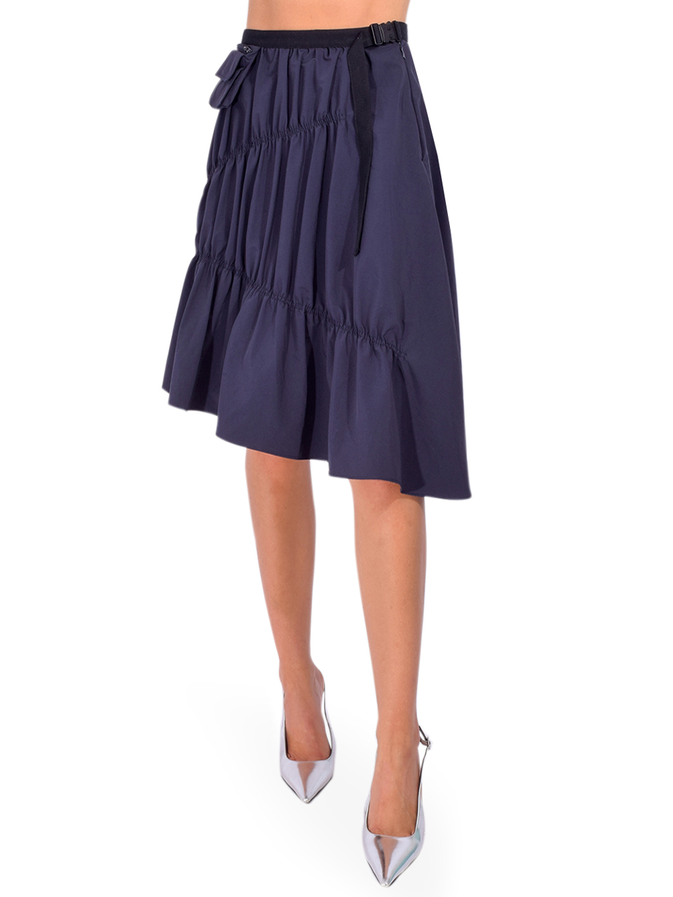 3.1 Phillip Lim Ripstop Asymmetric Skirt With Ruching in Midnight Front View 