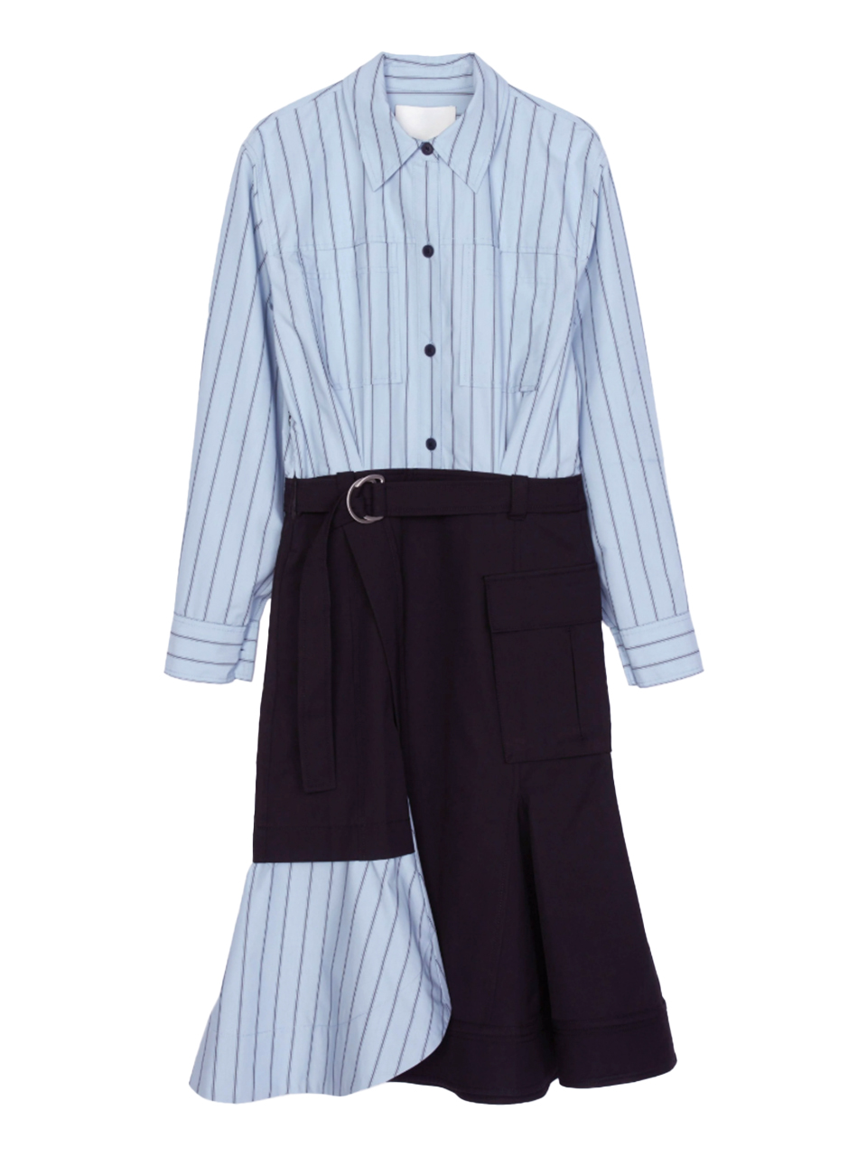3.1 Phillip Lim Long Sleeve Combo Shirt Dress in Oxford Blue Midnight