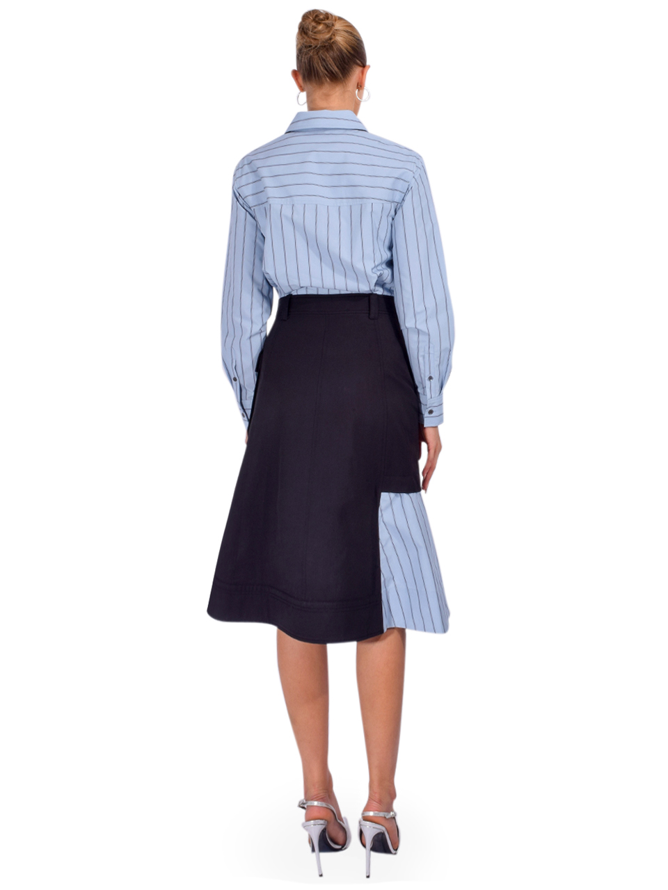 3.1 Phillip Lim Long Sleeve Combo Shirt Dress in Oxford Blue Midnight Back View 