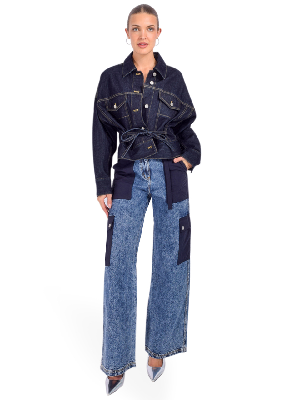 3.1 Phillip Lim Denim Combo Carpenter Pant in Medium Blue Full Outfit 