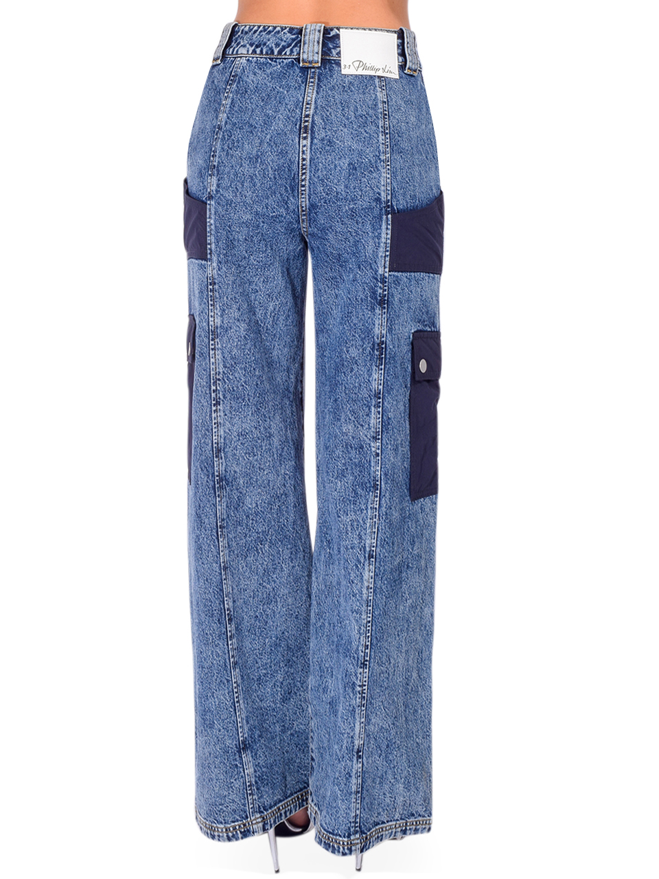 3.1 Phillip Lim Denim Combo Carpenter Pant in Medium Blue Back View 