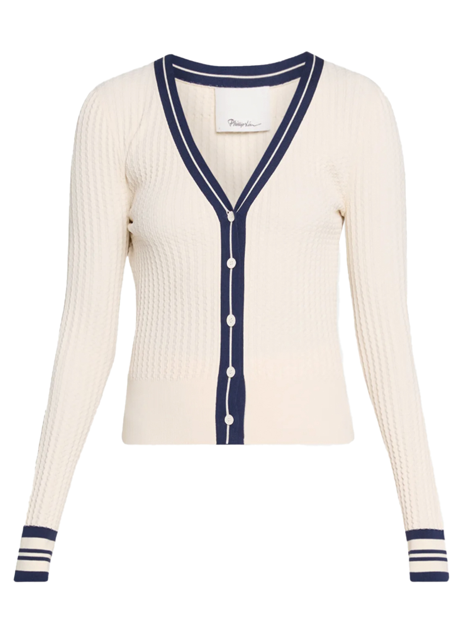 3.1 Phillip Lim Textured Rib Cardigan in Ecru-Navy
