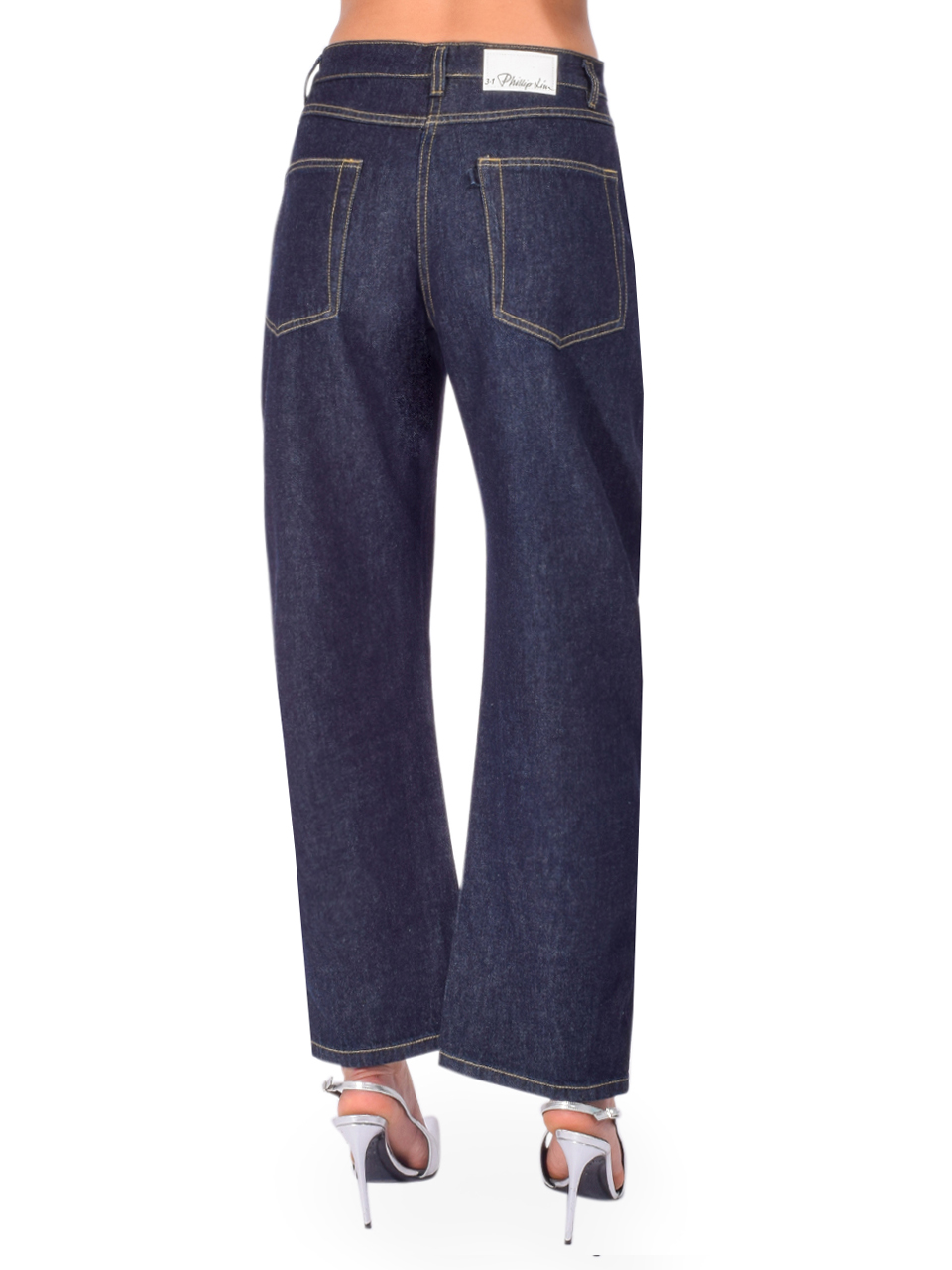 3.1 Phillip Lim Curve Denim Pant with Zippers in Dark Indigo Back View 

