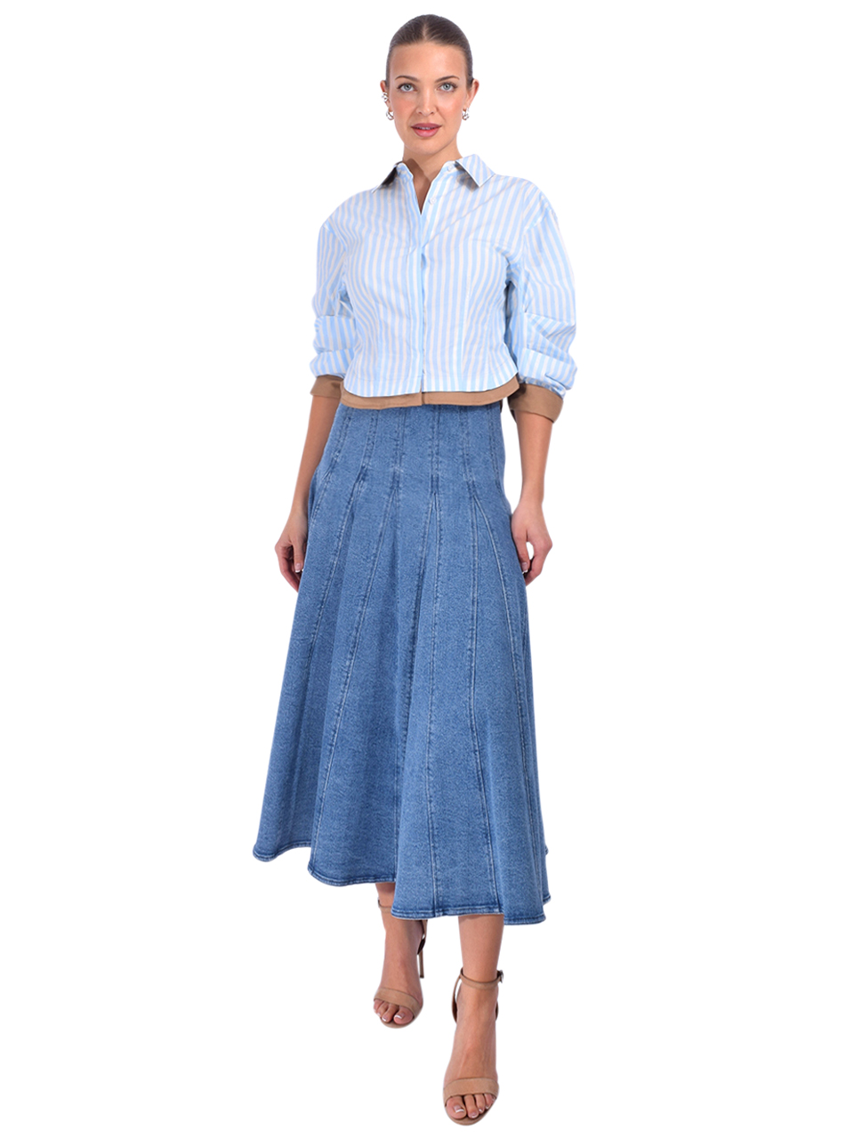 Simkhai Taylan Structured Denim Midi Skirt in Montauk Full Outfit 