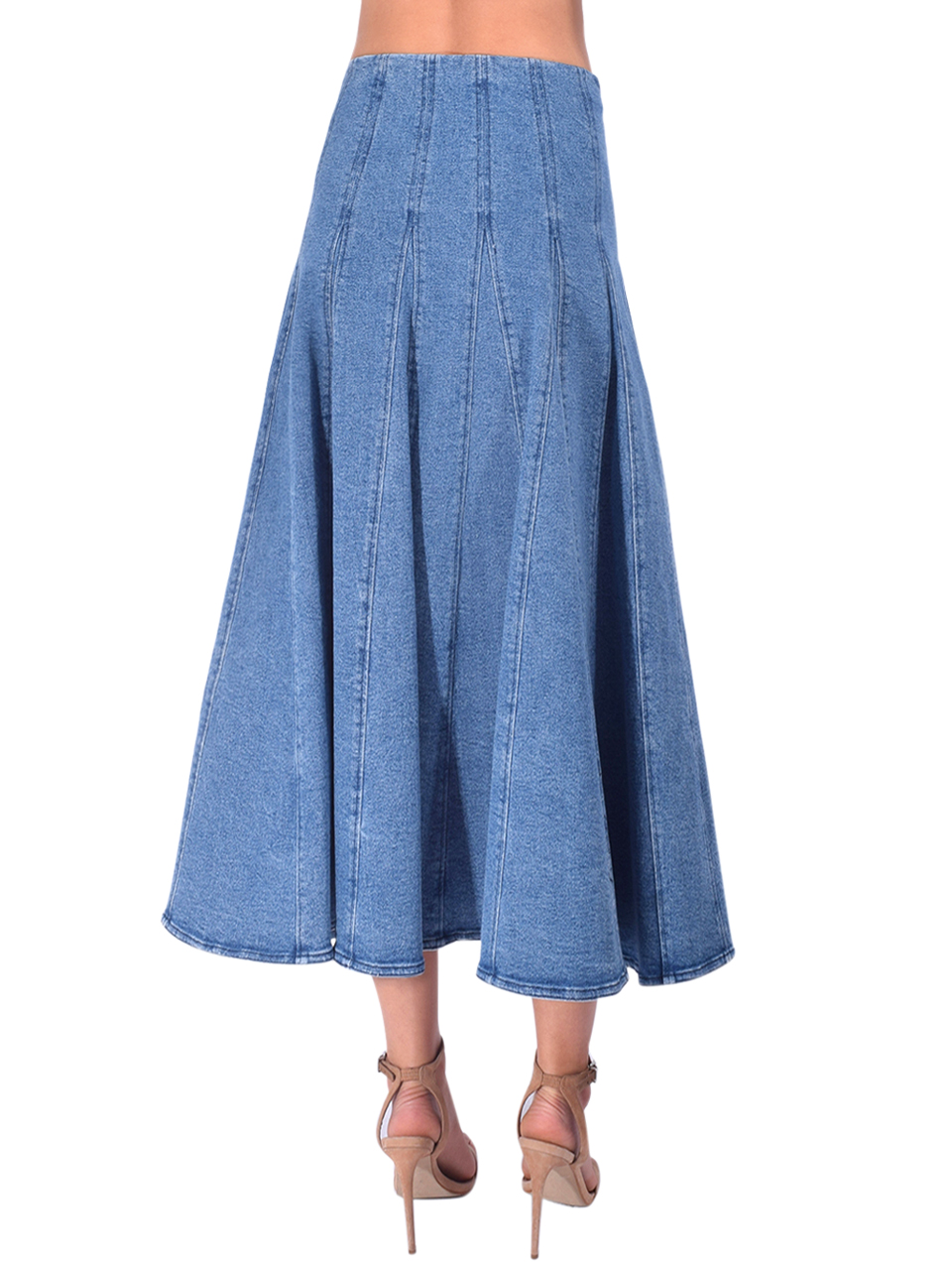 Simkhai Taylan Structured Denim Midi Skirt in Montauk Back View 
