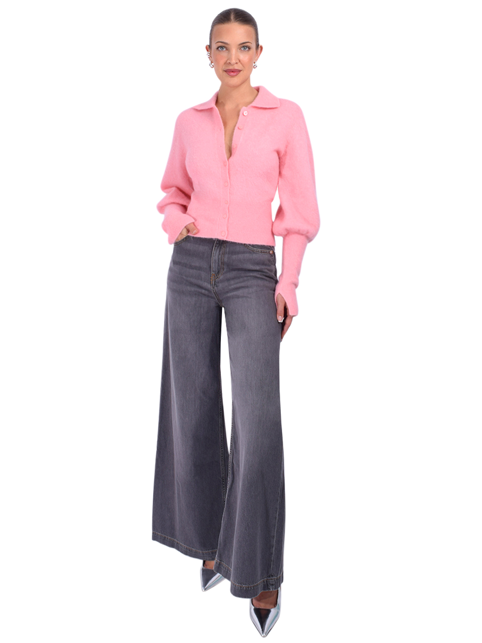 Simkhai Arber Collared Cardigan in Dusty Rose Full Outfit 