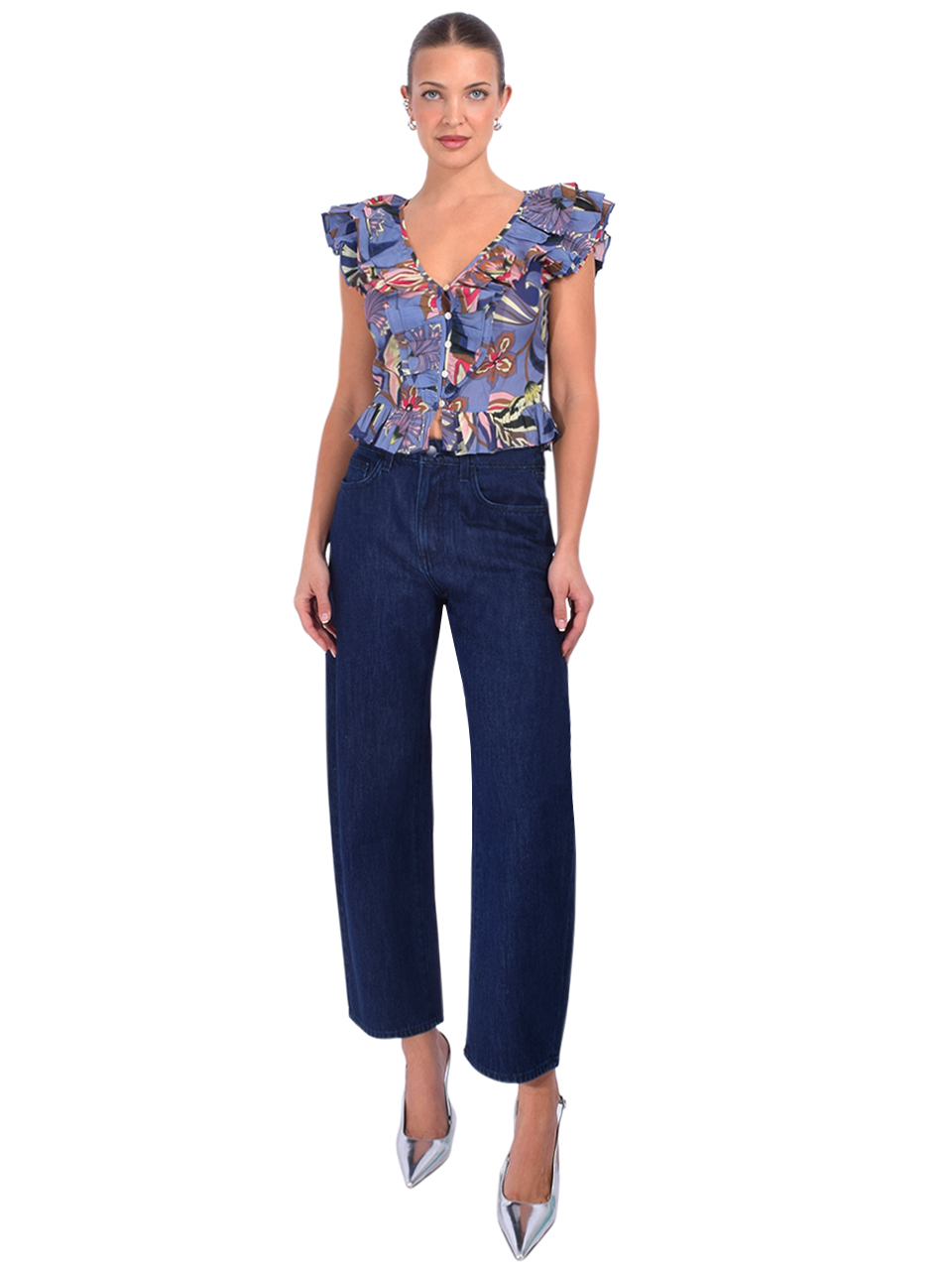 L'AGENCE Mallis Bow Leg Jean in Dark Navy Full Outfit 