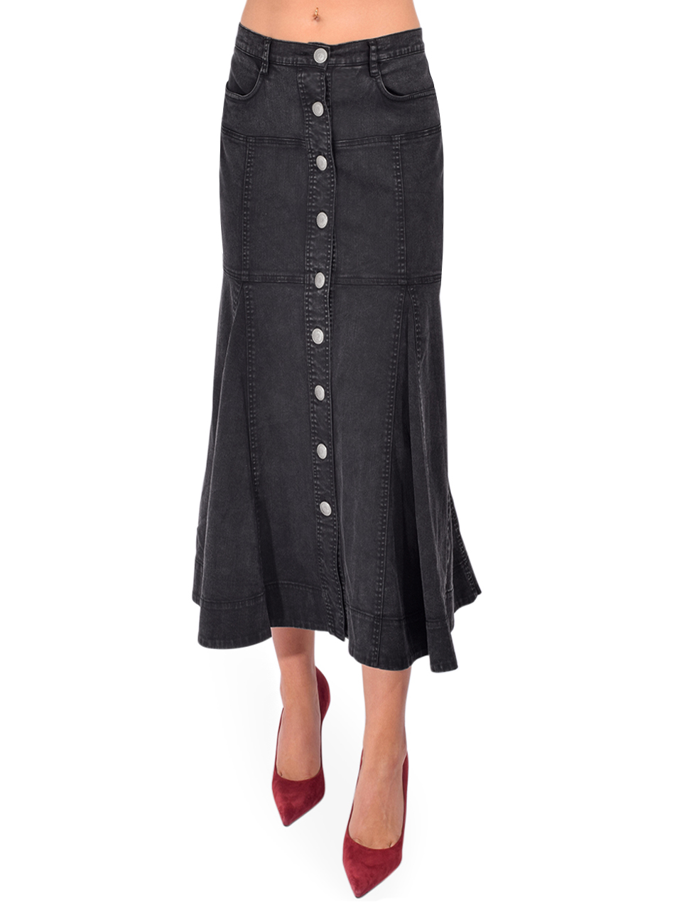 LOVE THE LABEL Romeo Skirt in Midnight Denim Front View 
