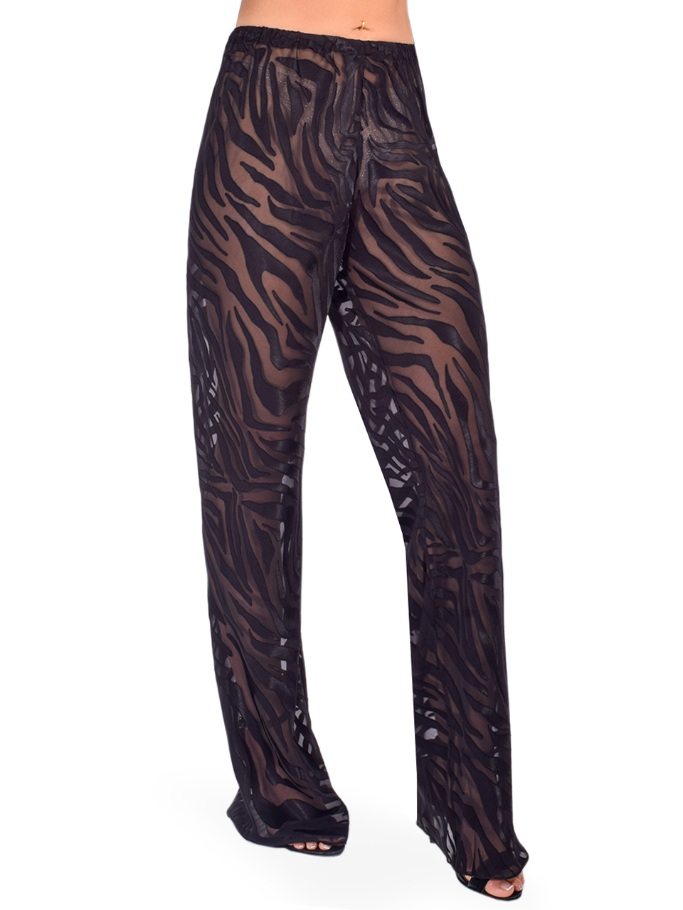 L'AMARQUE Becky Zebra Sheer Pant in Black Side View 
