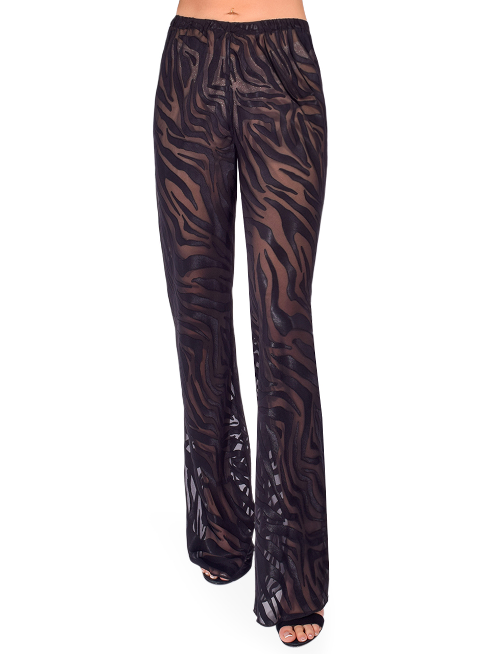 L'AMARQUE Becky Zebra Sheer Pant in Black Front View 