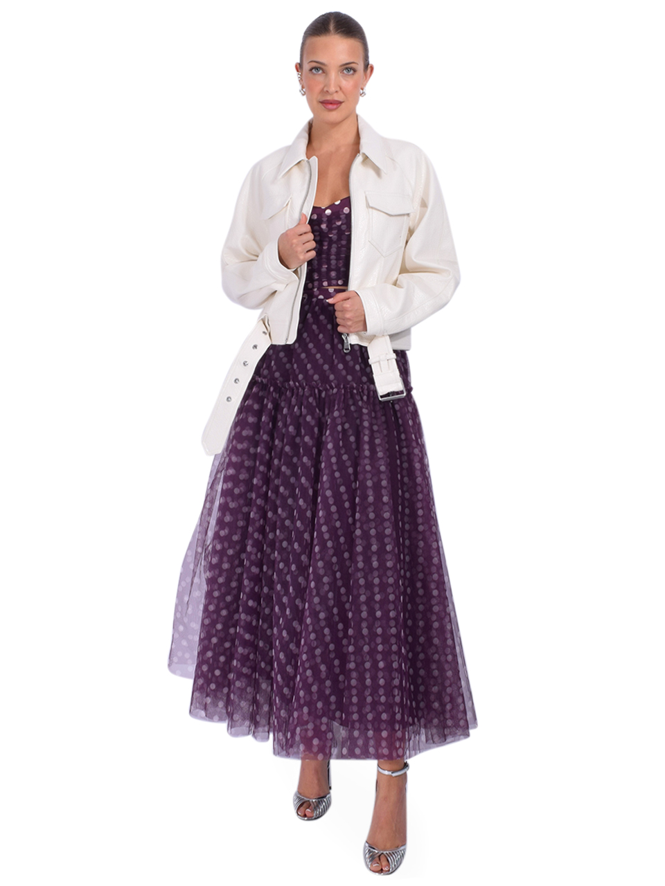 CINQ À SEPT Saffira Vegan Leather Jacket in Cream Full Outfit 