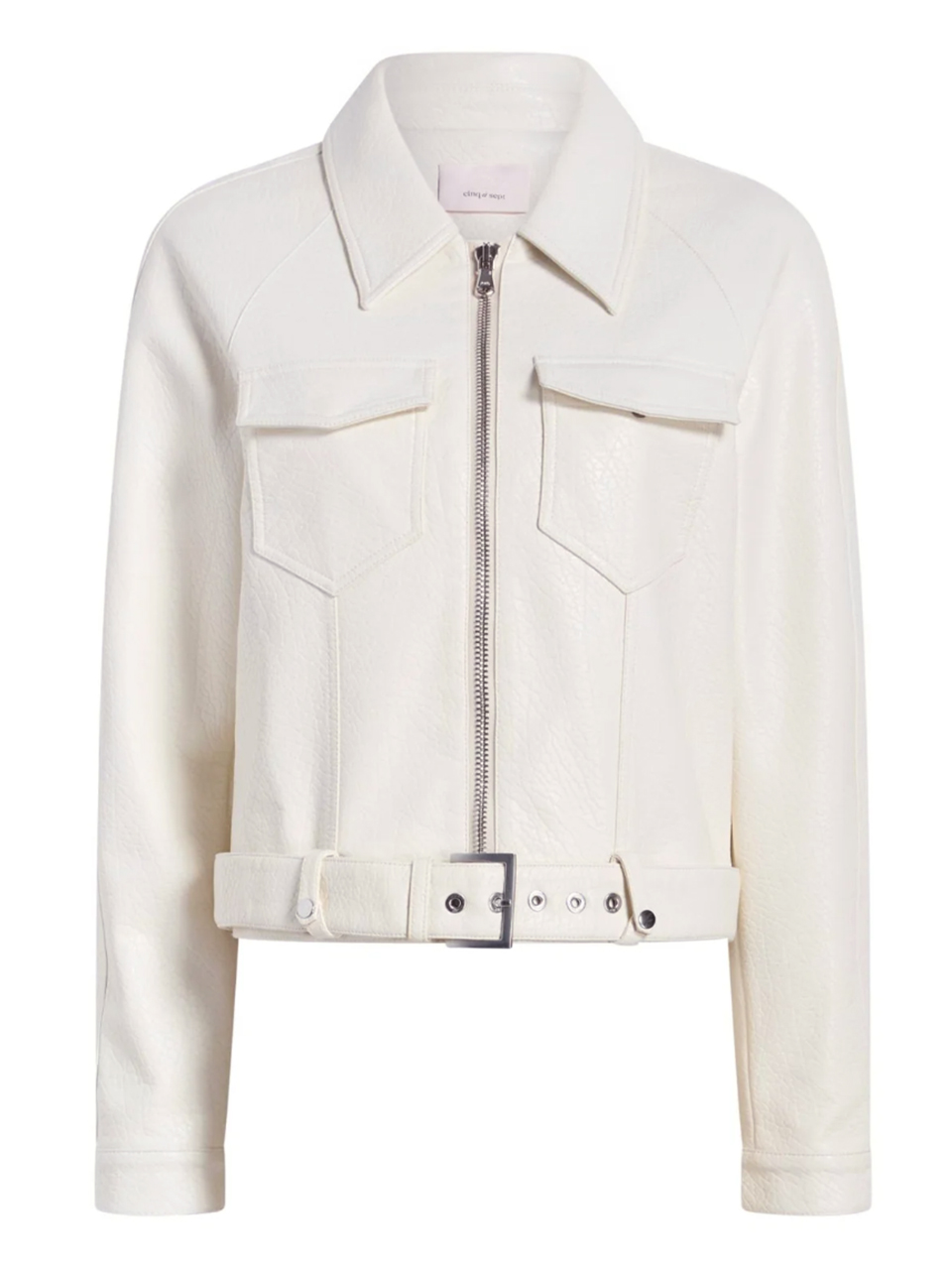 CINQ À SEPT Saffira Vegan Leather Jacket in Cream