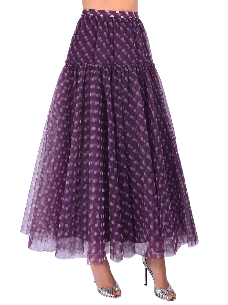 CINQ À SEPT Camille Selly Skirt in Purple Polka Dot Side View 