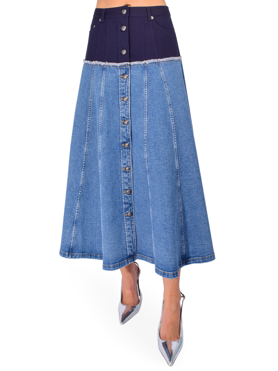 CINQ À SEPT Veena Skirt in Combo Blue Front View 