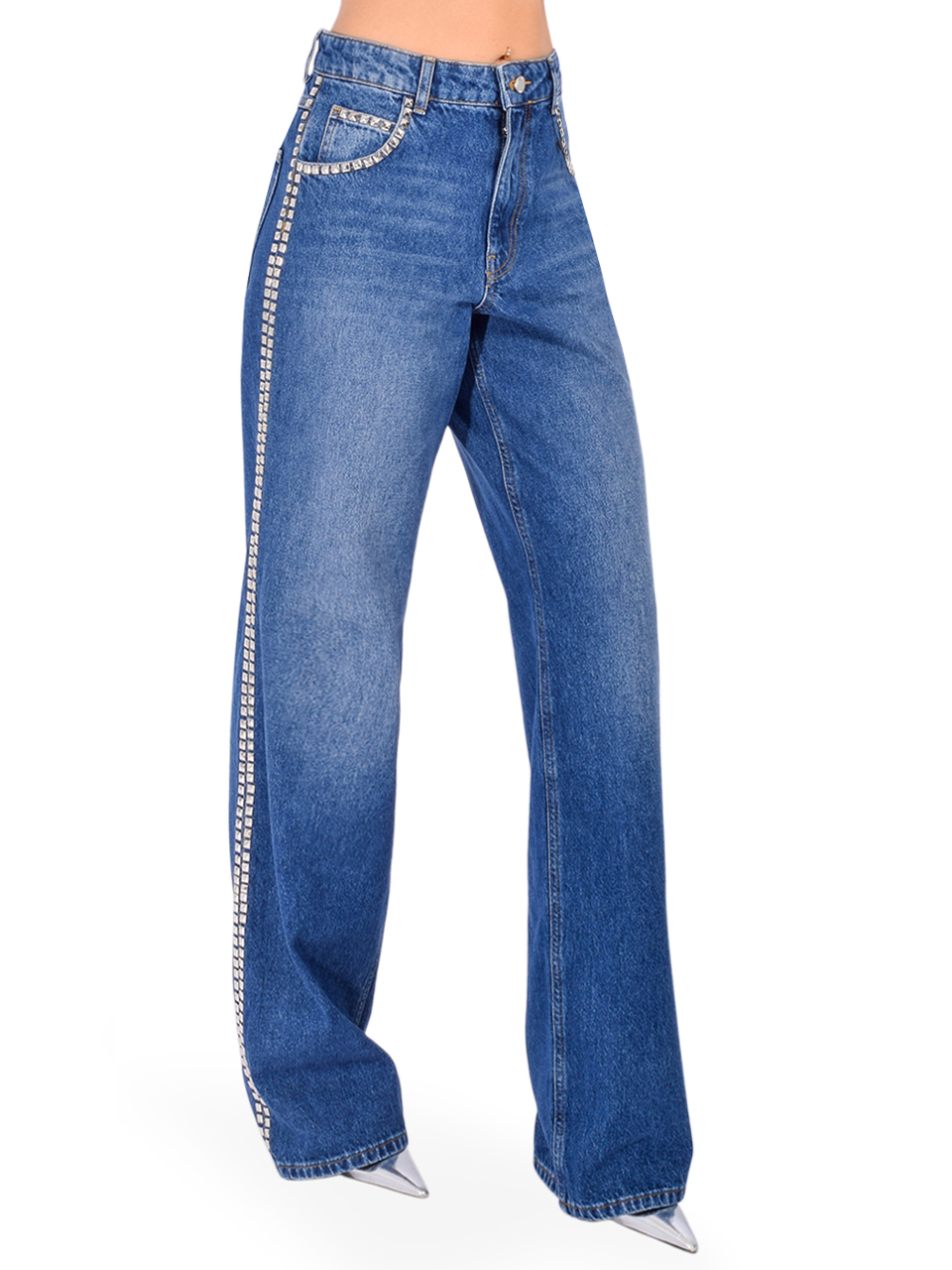 ESSENTIEL ANTWERP Idyllic Stud Jeans in Black Iris Blue Side View 