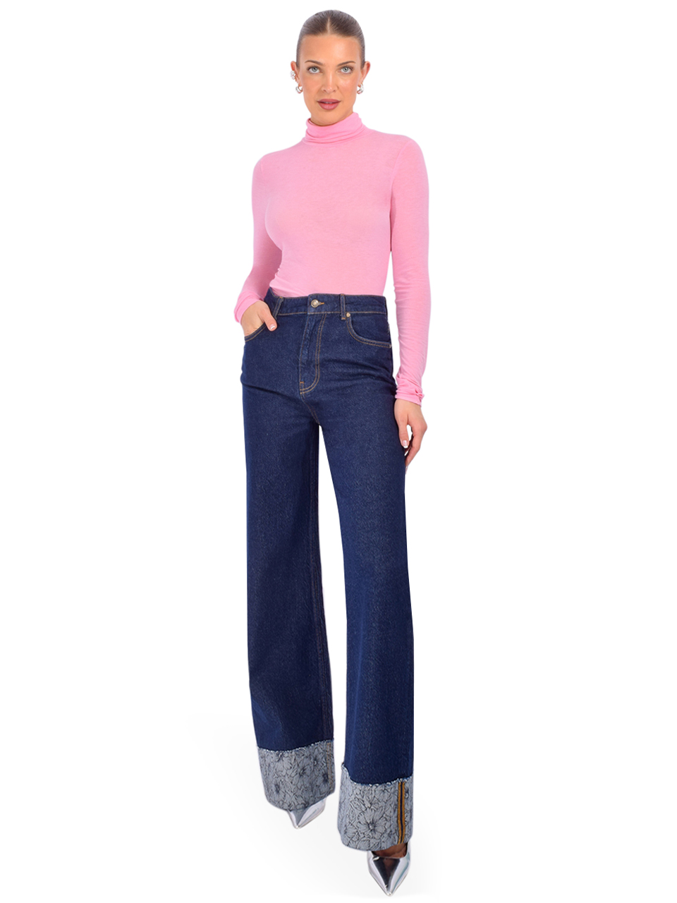 ESSENTIEL ANTWERP Jertice Jersey Turtleneck in Pink Full Outfit 