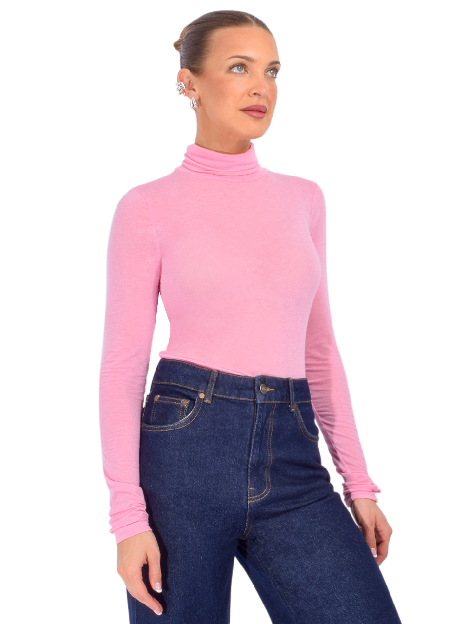 ESSENTIEL ANTWERP Jertice Jersey Turtleneck in Pink Side View 