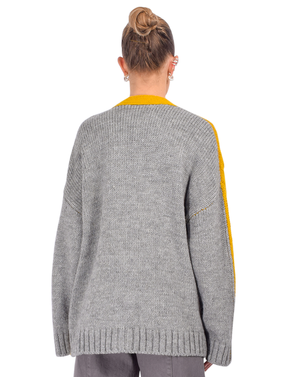 ESSENTIEL ANTWERP Jokes Cardigan in Yellow/Gray Back View 