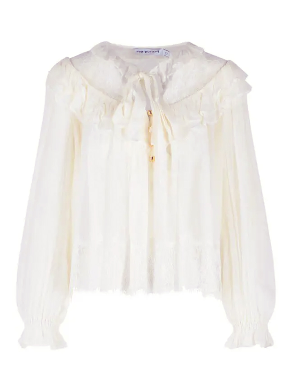 SELF-PORTRAIT Georgette Lace Blouse in White Product Shot