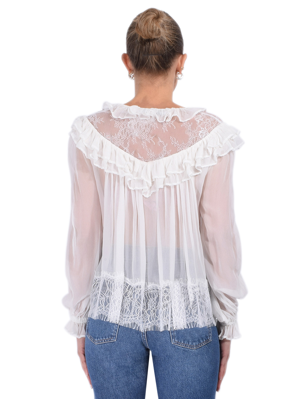 SELF-PORTRAIT Georgette Lace Blouse in White Back View 