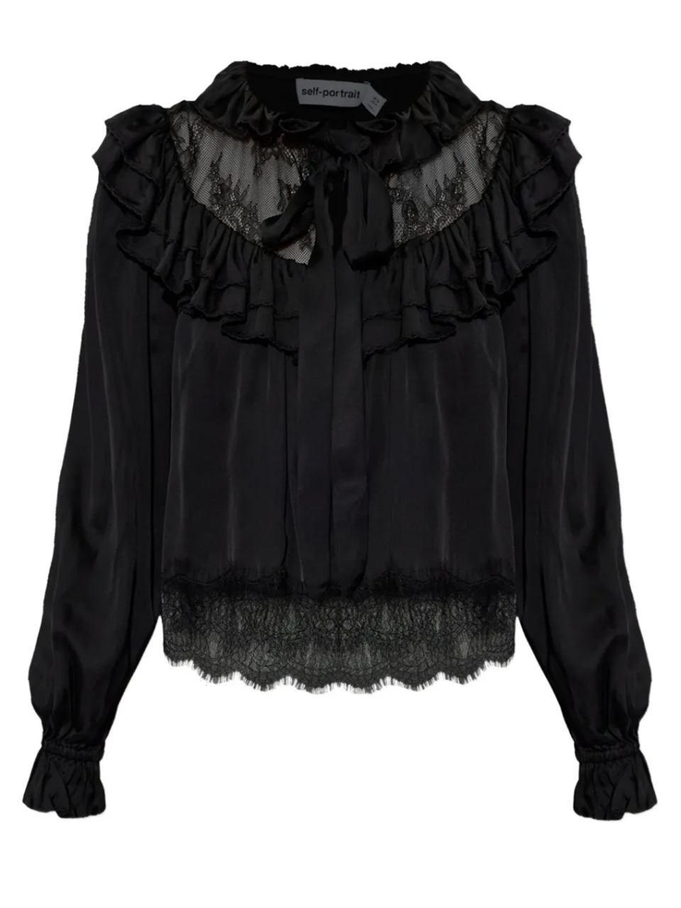 SELF-PORTRAIT Georgette Lace Blouse in Black Product Shot 
