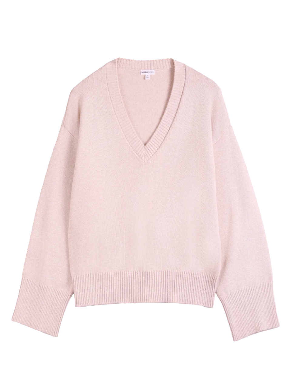 MINNIE ROSE Luxe Cotton Blend Boxy V Neck in Pink Product Shot 