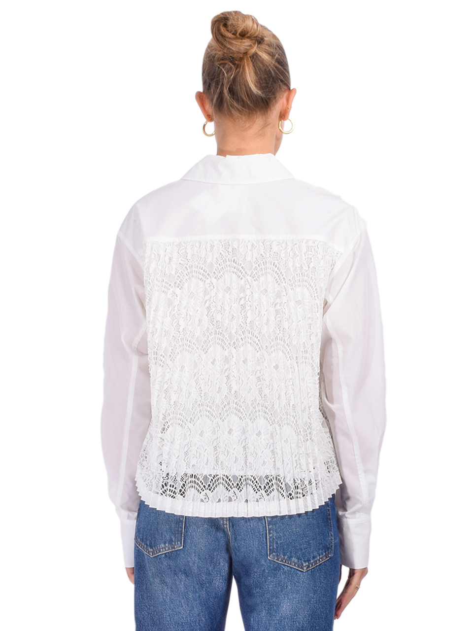 SIMKHAI Kacey Cotton Lace Shirt in Ivory Back View 