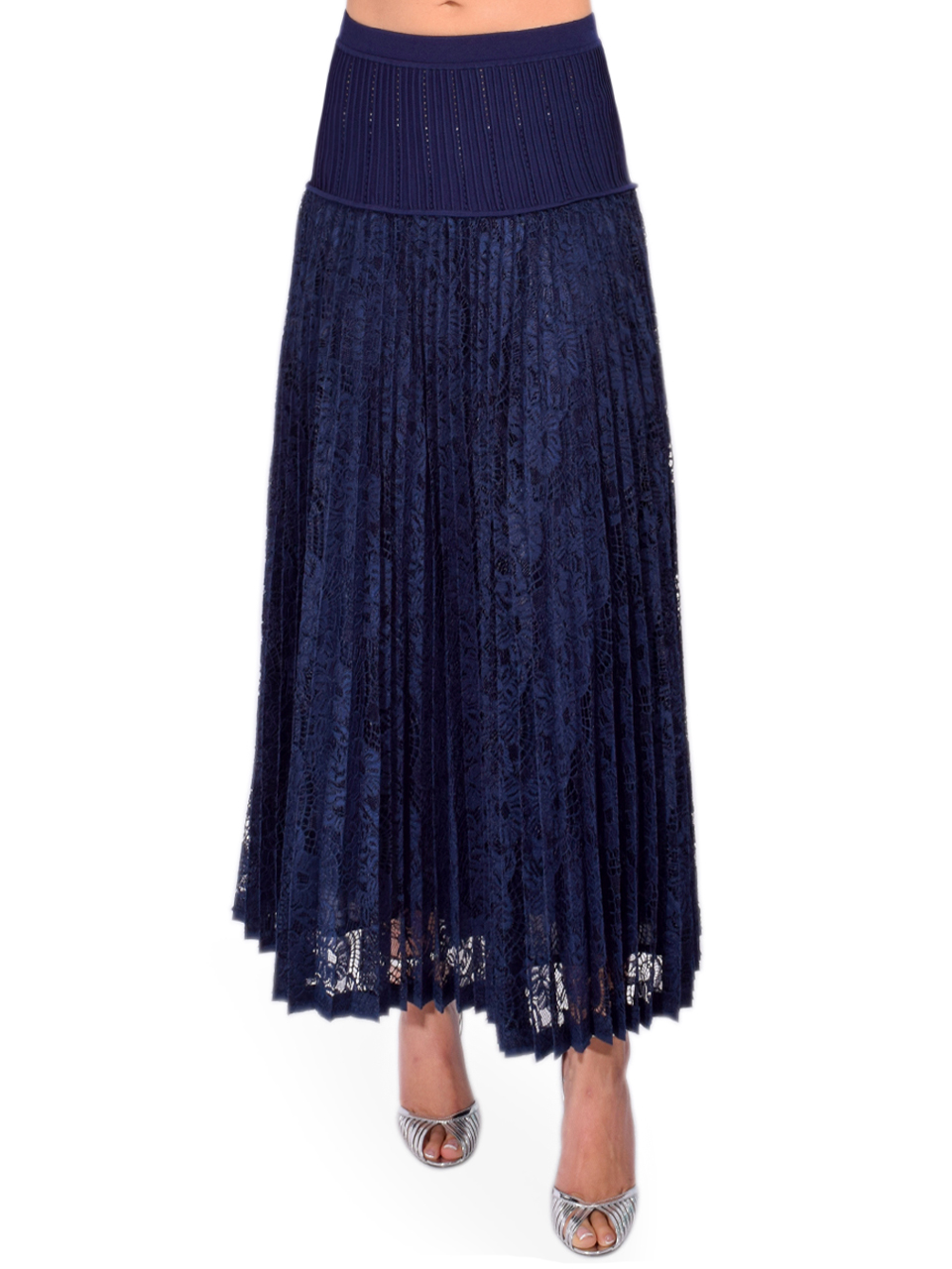 SIMKHAI Verona Lace Midi Skirt in Midnight Front View 