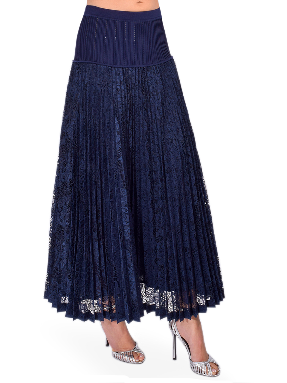 SIMKHAI Verona Lace Midi Skirt in Midnight Side View 