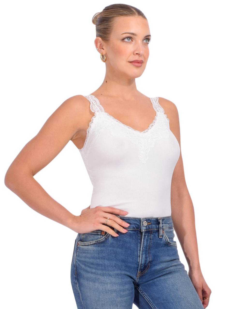 CAMI NYC Lani Rib Knit Tank in White Side View 