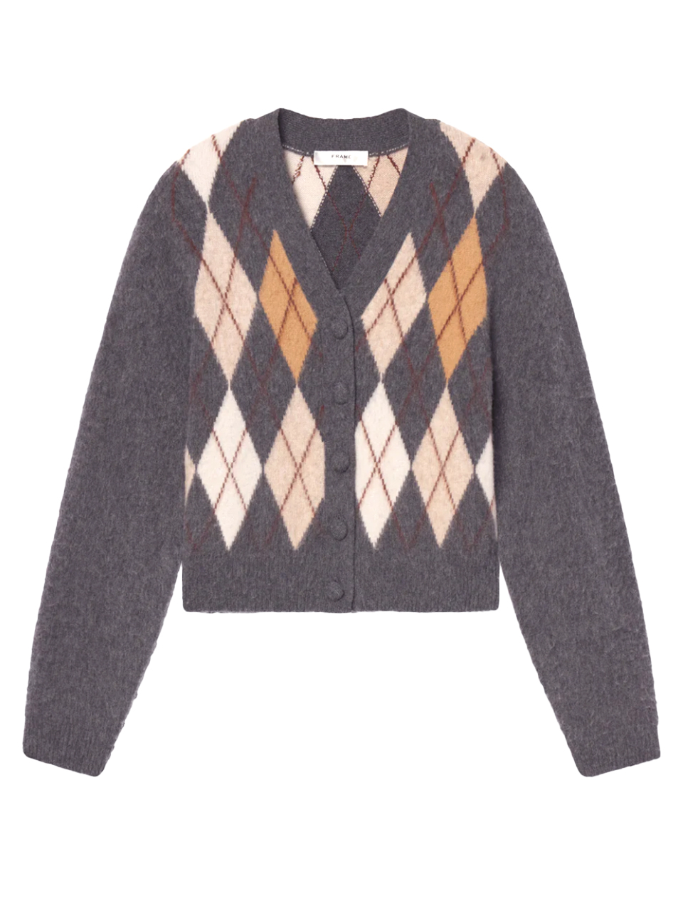 FRAME Brushed Argyle Cardigan in Grey Multi