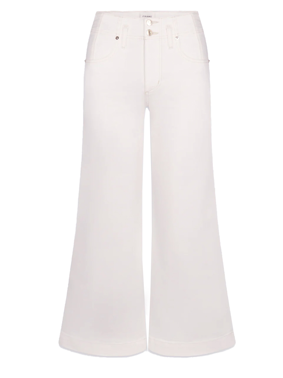 FRAME Seamed Wide Trouser Crop Jean in White Product Shot 
