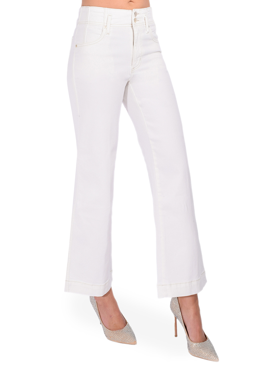 FRAME Seamed Wide Trouser Crop Jean in White Side View 