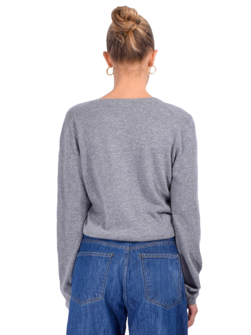 FRAME Cashmere V Cardigan in Gray Back View 
