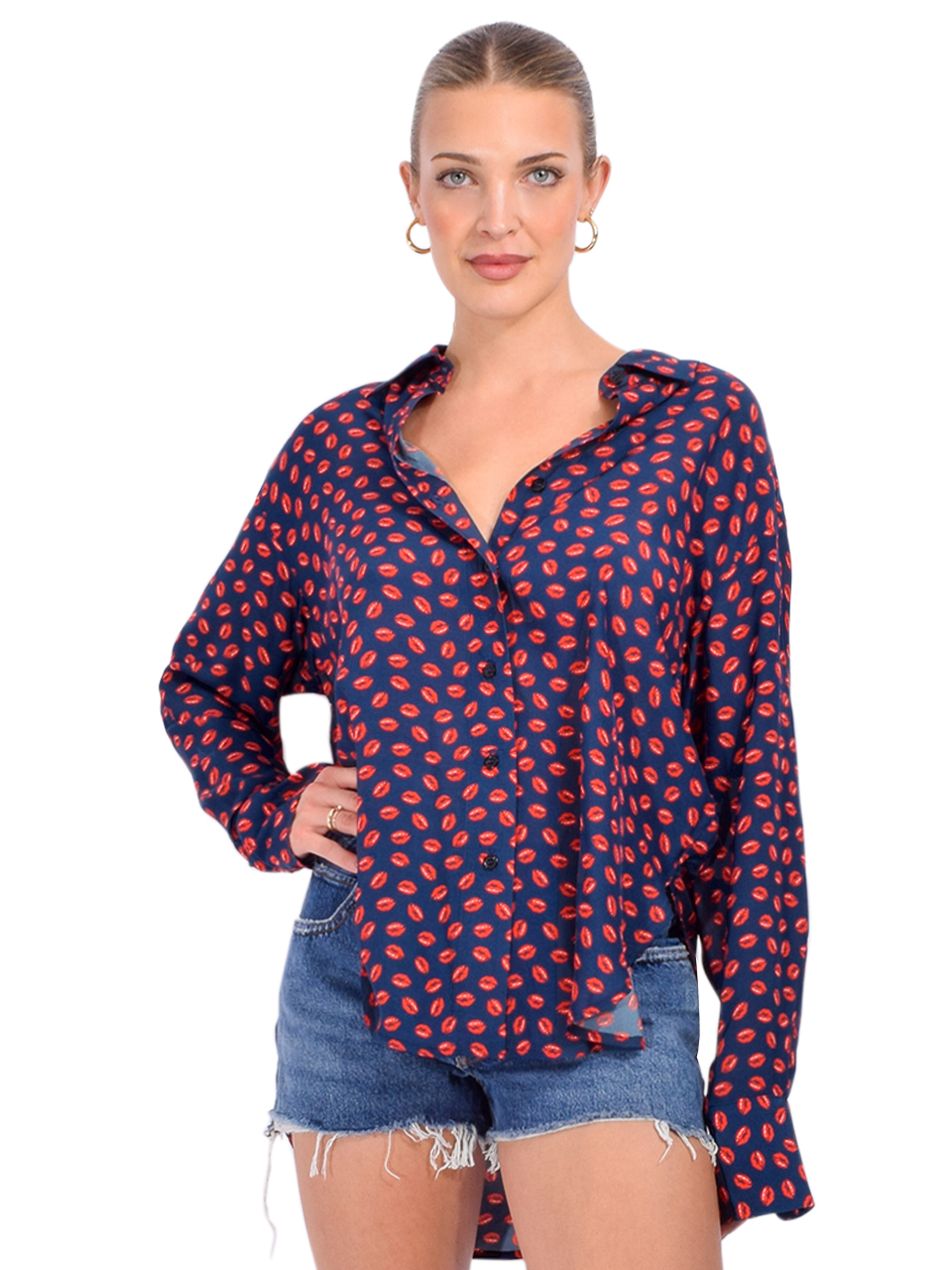 LE SUPERBE Many Kisses Shirt in Navy Front View 