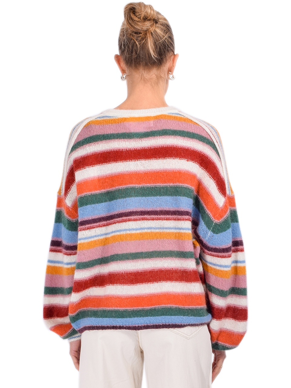 BA&SH Serena Oversize Striped Sweater in Pink Multi Back View 


