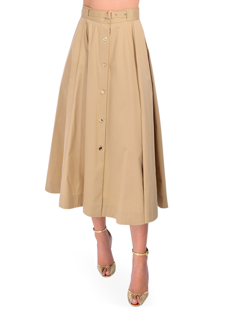 KARINA GRIMALDI Noma Midi Skirt in Khaki Front View 