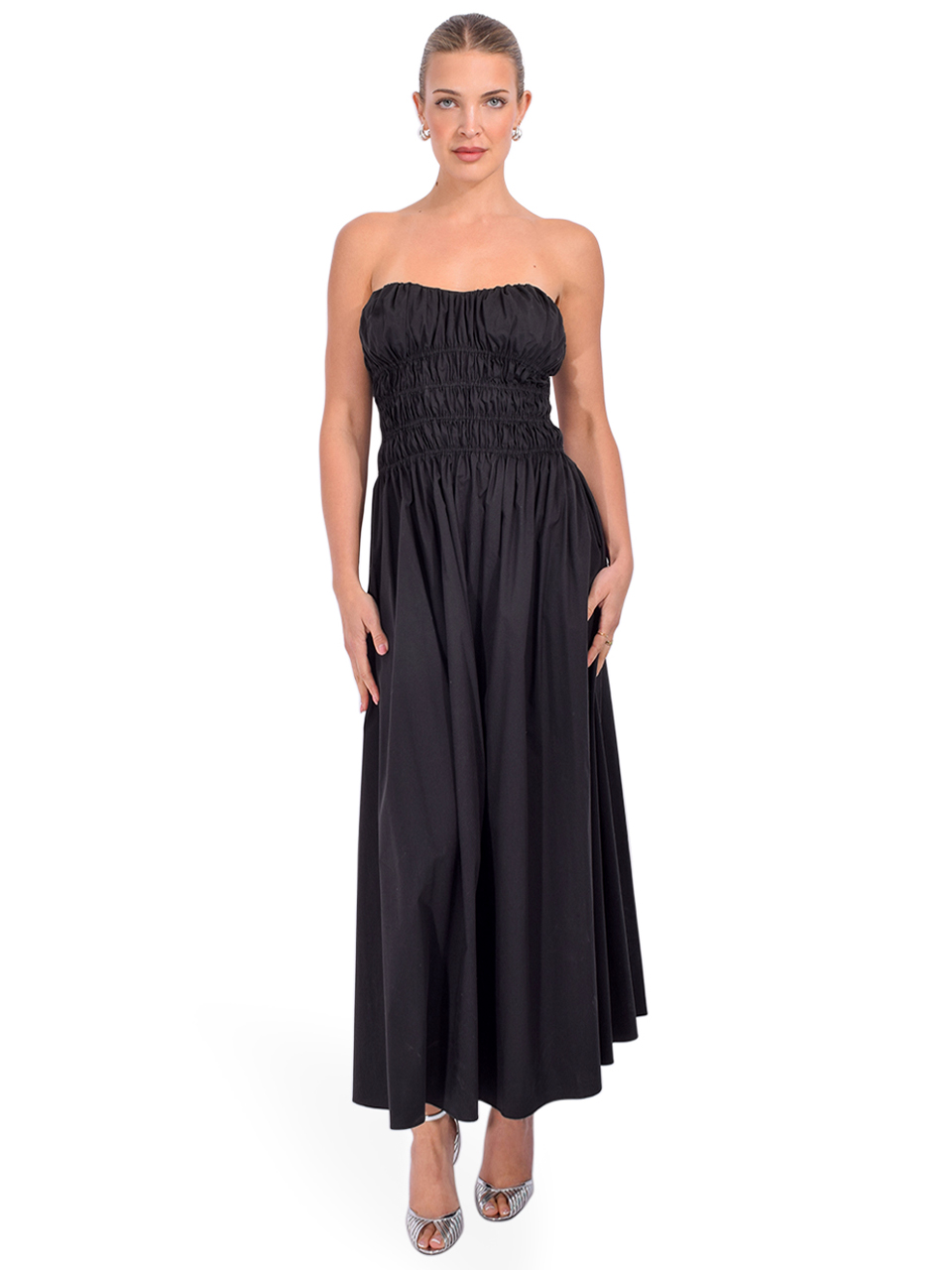 CAROLINE CONSTAS Ivette Dress in Black Front View 1
