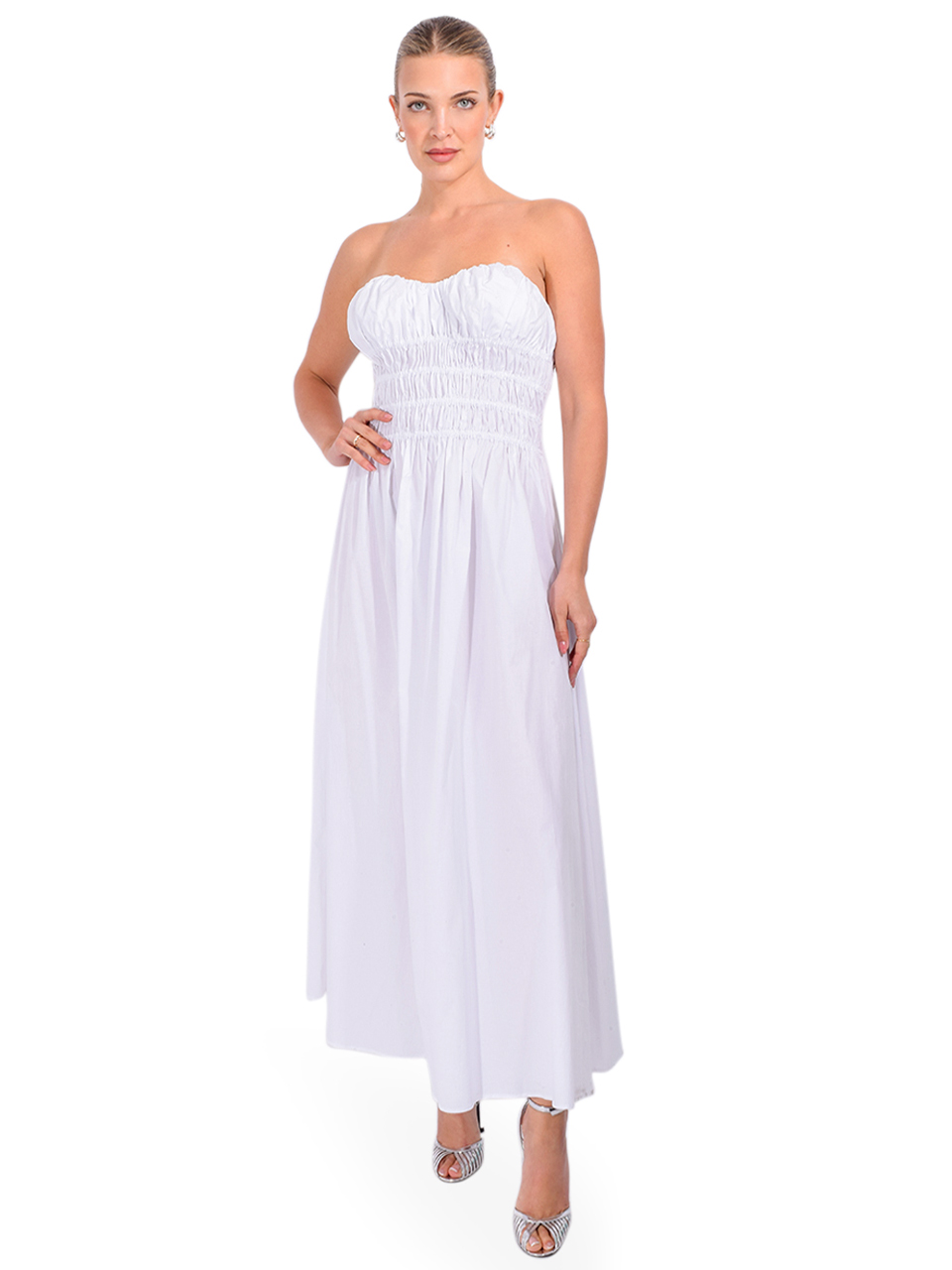 CAROLINE CONSTAS Ivette Dress in White Front View 2
