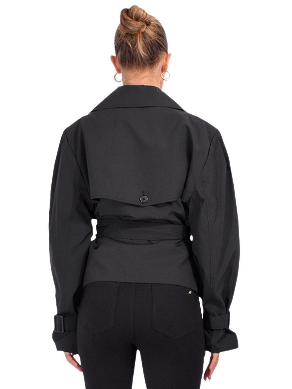 LAMARQUE Quinn Cropped Trench in Black Back View 