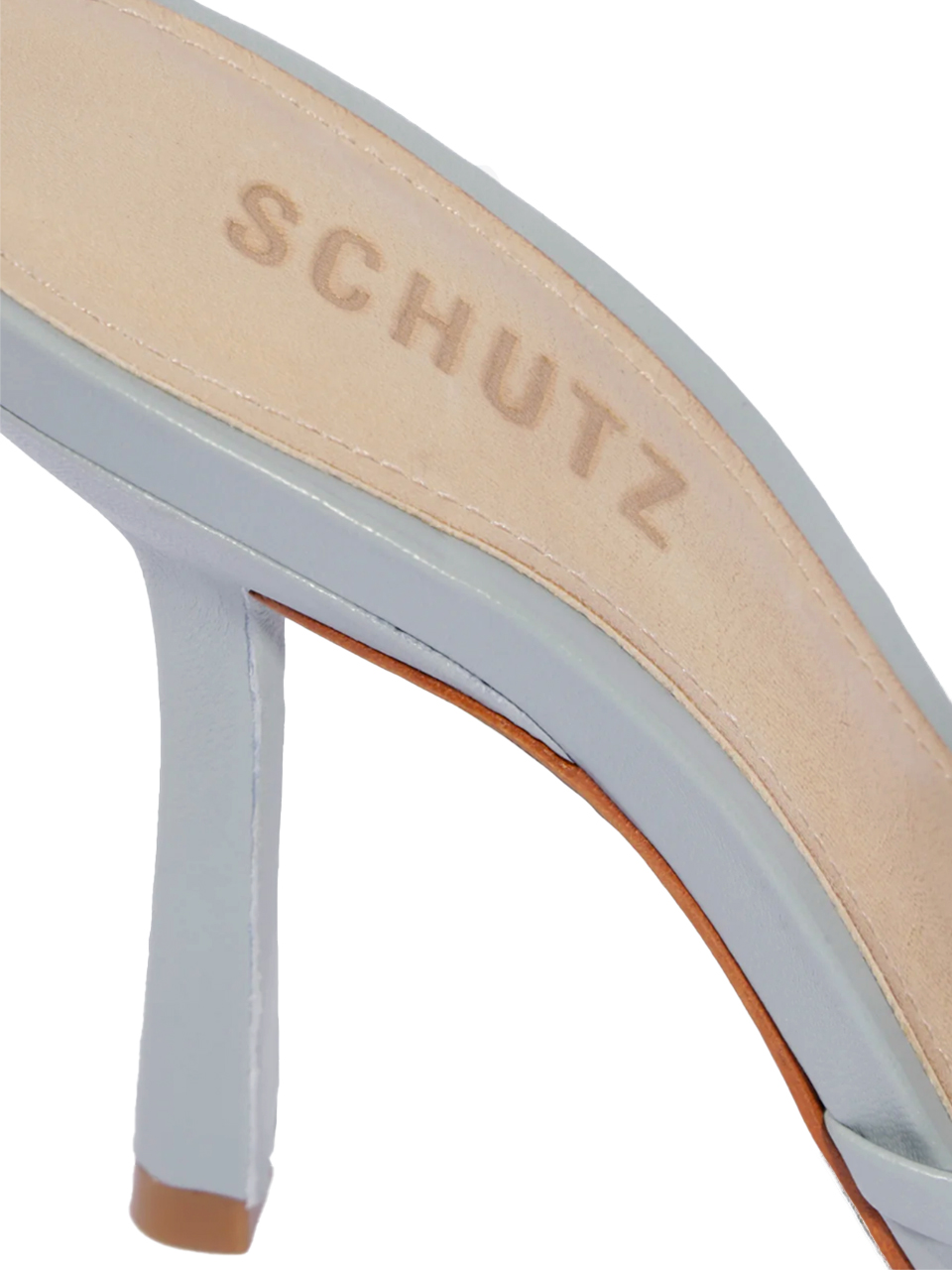 SCHUTZ Tara Mule in Light Azure Heel Detail 