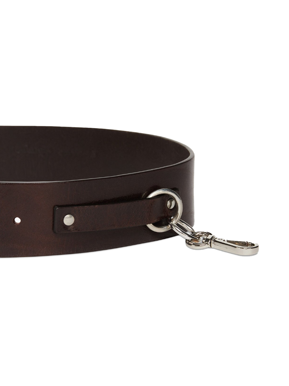 OTTO'DAME Leather Belt with Silver Ring Chains in Brown Hook Details