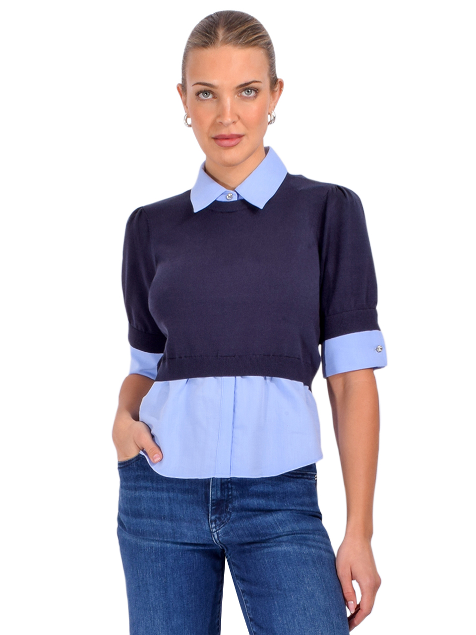 CINQ À SEPT Capucine Top in Blue Front View 

