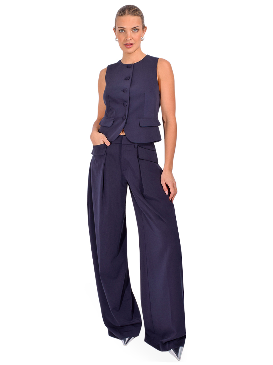 CINQ À SEPT Winora Vest in Navy Full Outfit 