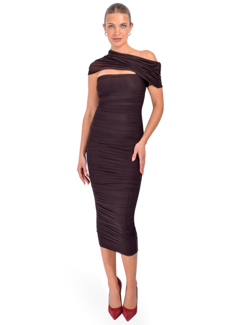 SER.O.YA Nyssa Mesh Dess in Ash Brown Front View 1