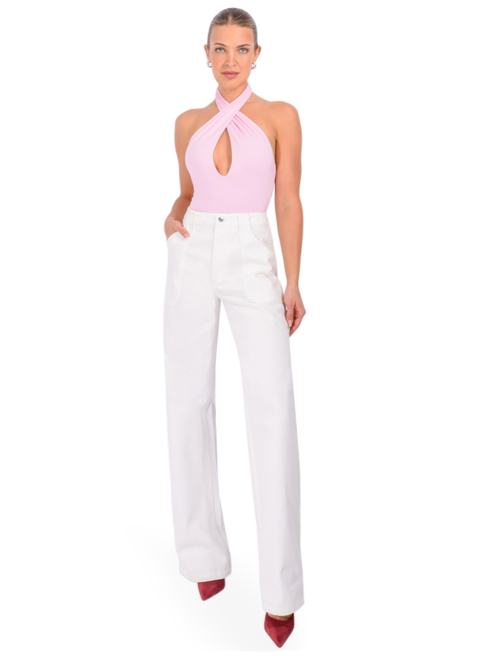 SER.O.YA Angelique Denim Pant in White Full Outfit 