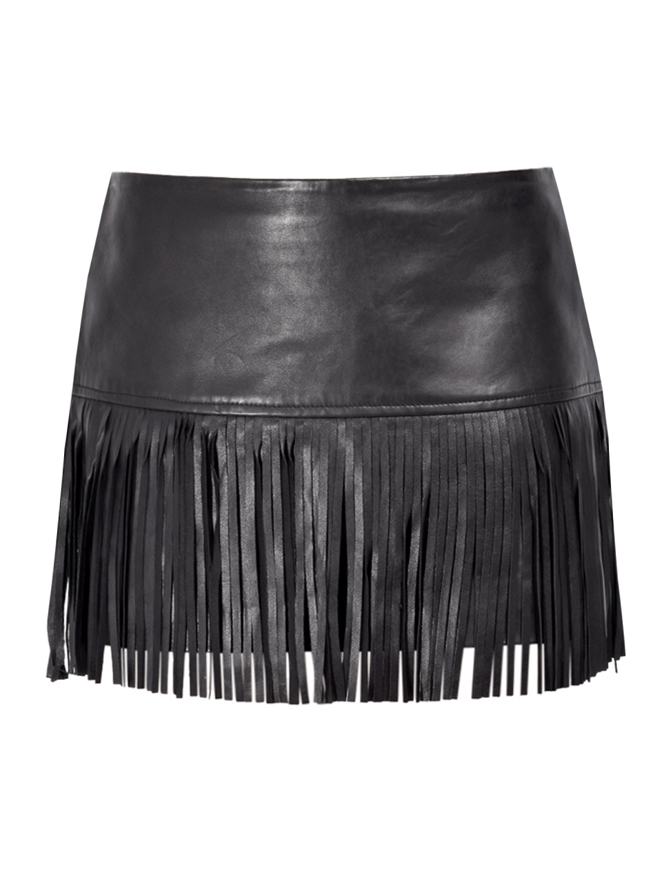 LAMARQUE Hunter Leather Fringe Skirt in Black Product Shot 
