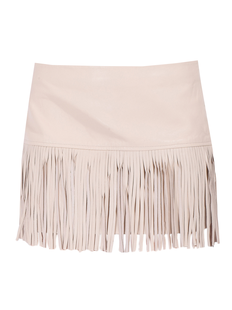 LAMARQUE Hunter Leather Fringe Skirt in Bone Product Shot 
